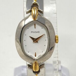 Vtg Pulsar Womens Watch 18mm Gold Silver Two Tone V810-X013 New Battery 6.25"